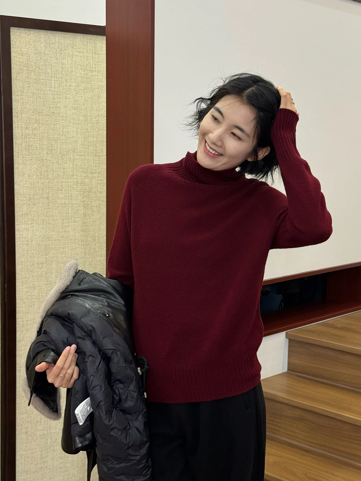 

Женский шерстяной свитер Langqing с высоким воротом, теплый вязаный топ, модный зимний стиль для повседневной носки, с длинными рукавами