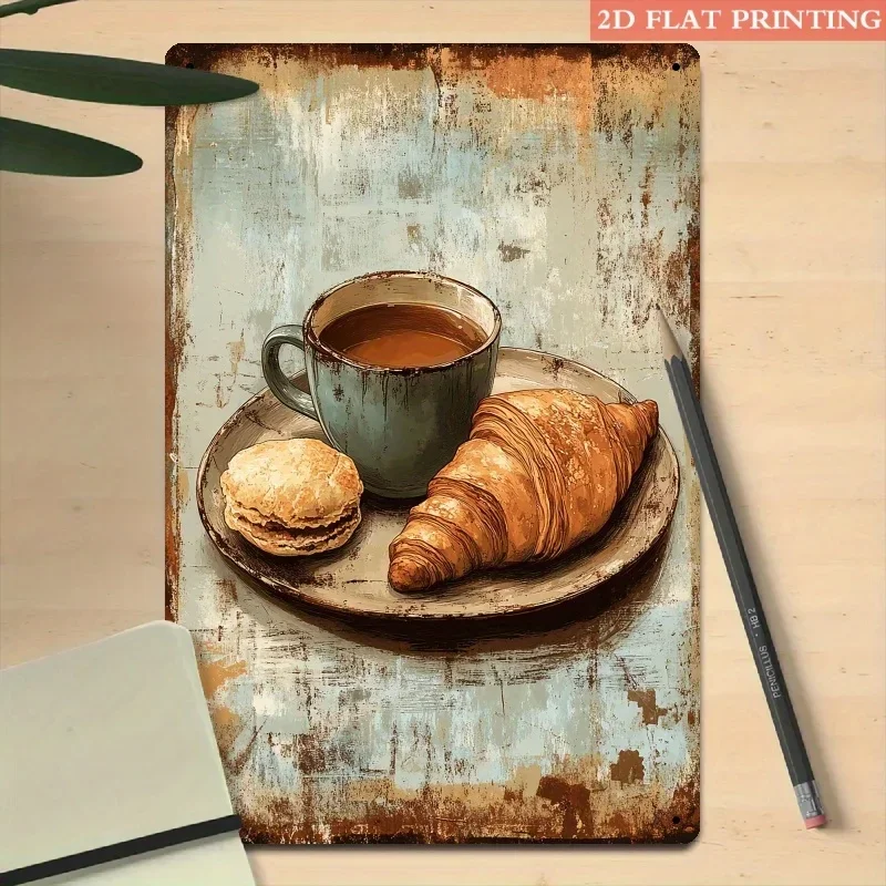 Vintage Paris Cafe Metal Wall Art – Rustic Coffee Tin Sign for Kitchen, Studio or Coffee Shop, 8x12 Inch Plaque