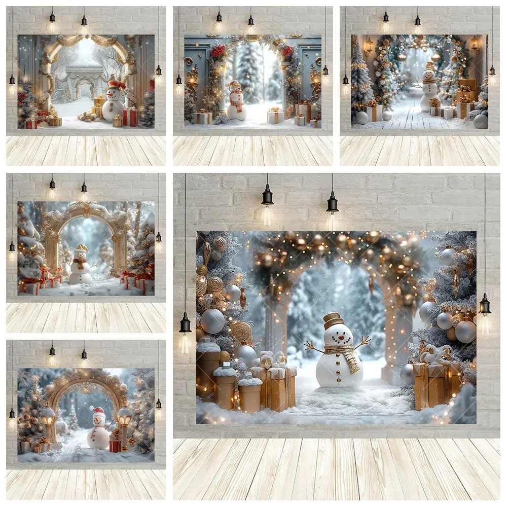 

Winter Forest Wonderland Golden Arch Theme Custom Christmas Snowman Background Offers Festive Party Decoration Photography Props