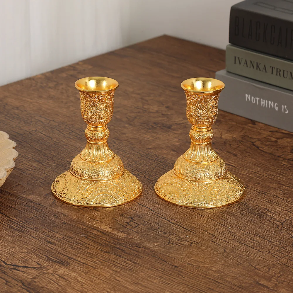 2pc European Style Metal Candlestick Candles Holders Gold Silver Dropshipping Wedding Ramadan Eid Religion Decorations Home