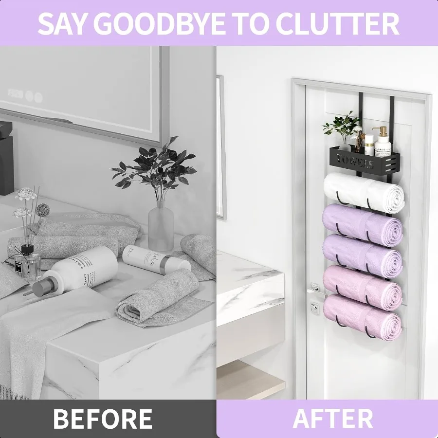 6 camadas sobre a porta toalheiros para montagem na parede do banheiro armazenamento de toalha do banheiro com cesta sobre a porta suporte de toalha para rolo