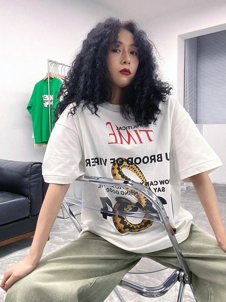 

Женская свободная футболка с принтом, летняя, уличный стиль, брендовая, с маленьким воротником, из хлопка, утолщенная