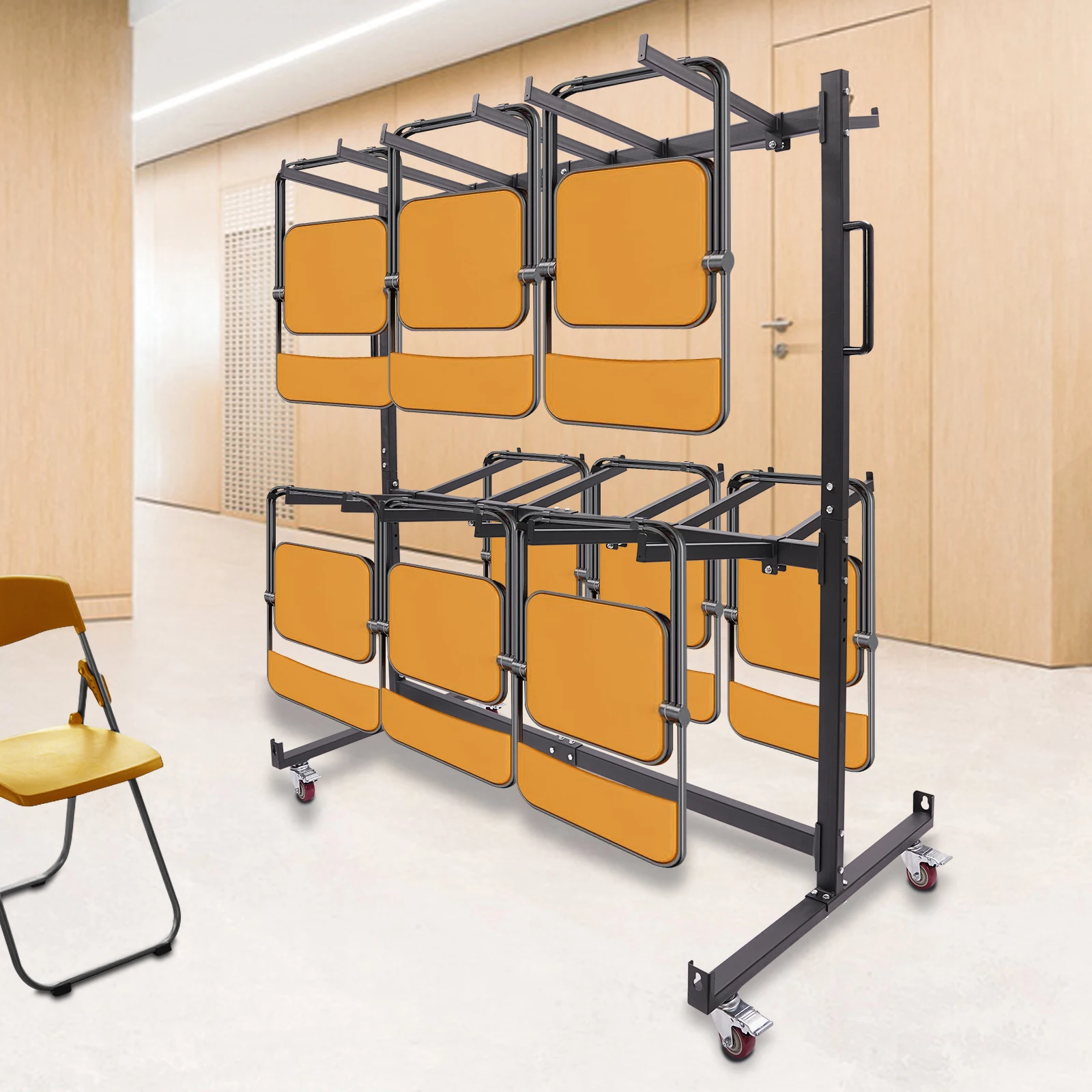 Folding Table Chair Cart Storage Rack 84 Chairs Capacity Heavy Duty Trolley on Wheels with Brakes, Q235 Steel Spray Coated, Mobile Dolly Stand for School Church Hotel Event Use