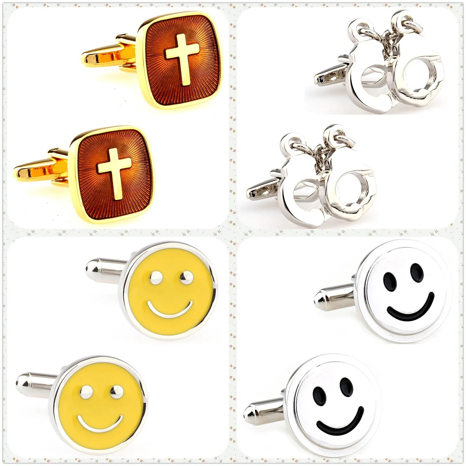 4 Designs TZG Trendy Manschettenknöpfe Herren Manschettenknopf Smile Handschellen (2 Paare/Los)