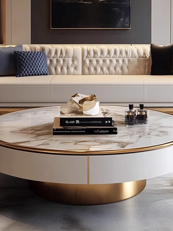 

Fashion High-end Marble Round Coffee Table Villa Home Living Room Italian Light Luxury Stainless Steel