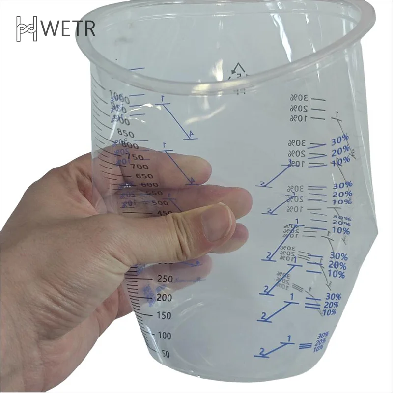 10PCS Spray Disposable Measuring Cups 1000ml Clear Graduated Plastic Paint Mixing Cups DIY Accessories