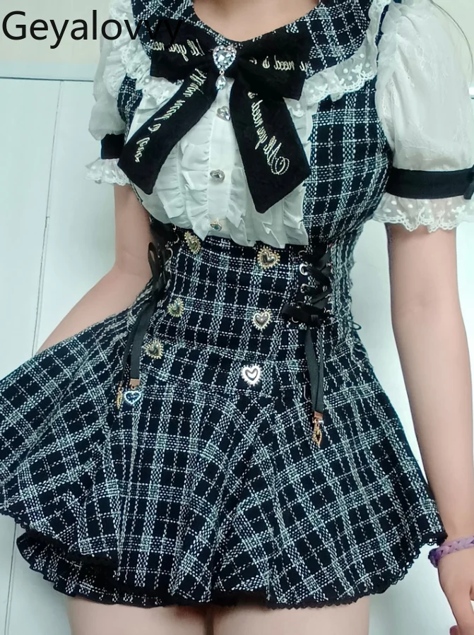 

Japanese Style Mass-Produced Sweet Girl Outfit Doll Collar Bow Lace High Waist Slimming Dress and Base Shorts Two-Piece Set