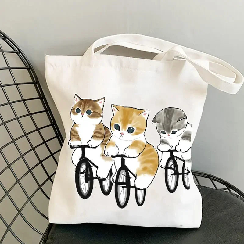 Woman Summer Shopper Cat Shopping Bag Folding Canvas Tote Travel Bags Designer Handbags Beach Cloth Shoulder Ladies Fabric