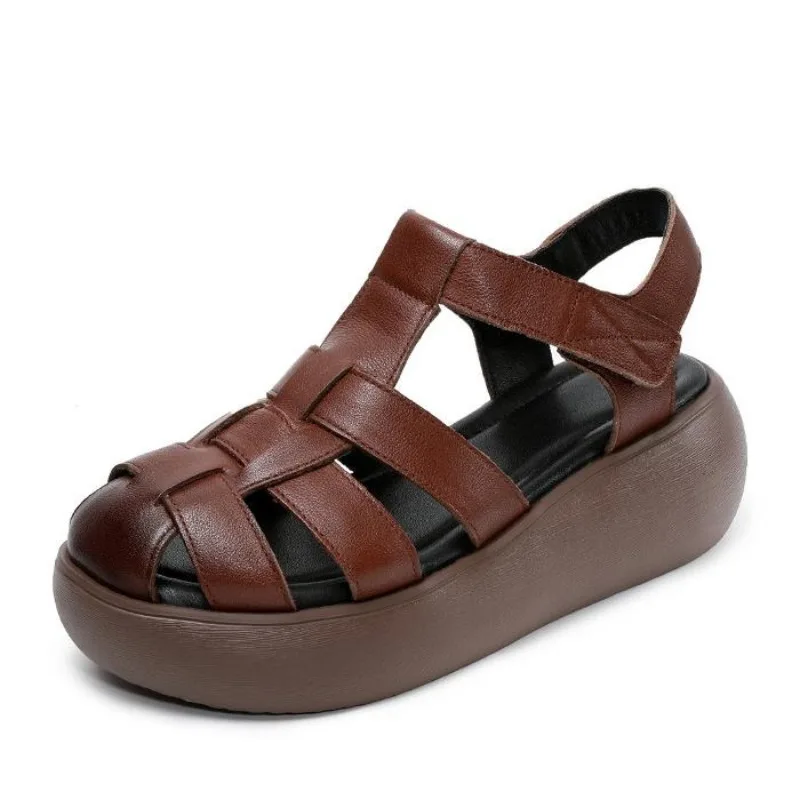 

Высококачественные ботильоны из коровьей кожи высокого качества 6 см, сандалии на плоской подошве, женские туфли-лодочки Мэри Джейн на платформе, летняя обувь на танкетке