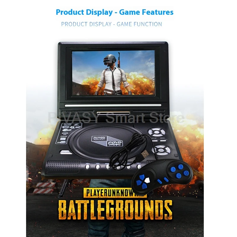 7,8-calowy przenośny odtwarzacz DVD HD EVD Mini TV Odtwarzanie płyt CD z 270 °   Obrotowy odbiornik TV z baterią, odbiór USB/karty SD, podróżny