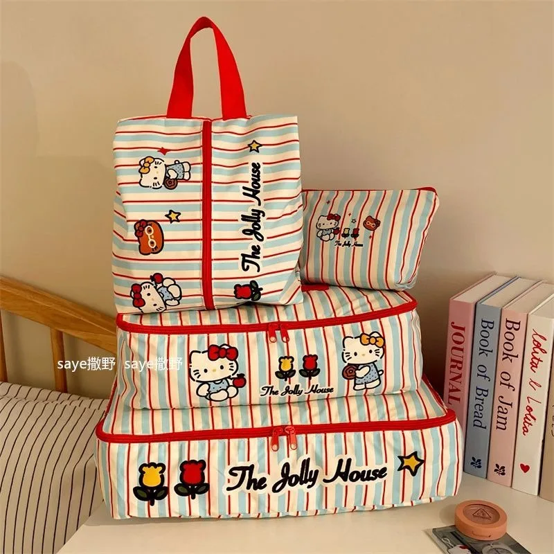 Kawaii hello kitty sanrio estudante bonito dos desenhos animados saco de armazenamento de viagem grande capacidade sacos de porção de roupas presente de aniversário para crianças