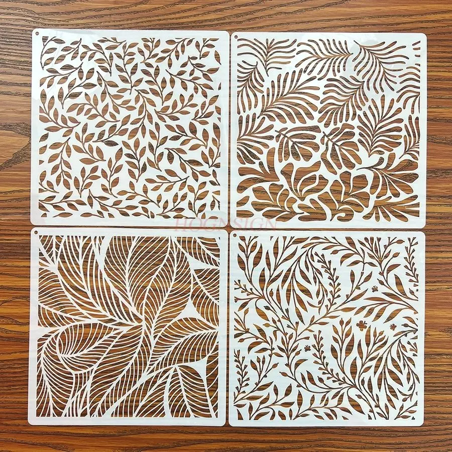

4pcs Plant texture geometric painting hollow hand account template DIY hand drawn graffiti spray painting auxiliary mold