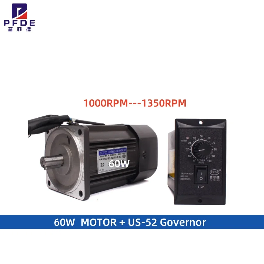 

5RK60GN 220V AC Geared Motors 60W Induction Small Machine 1000rpm-1350rpm with US-52 Governor NEW