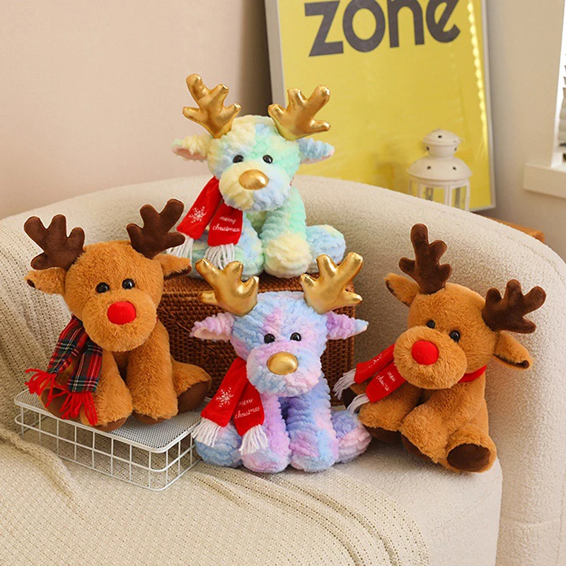 1PC Kawaii Christmas Deer With Scarf Dolls 30cm Lovely Reindeer Plush Toys Stuffed Soft Pillow For Christmas Decoration Gift