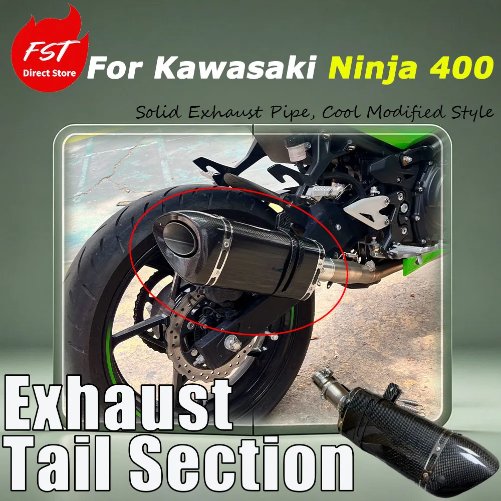 For Kawasaki Ninja 400 FST Premium Full Carbon Fiber One-piece Slip On Exhaust Tail Pipe Moto Modified Racing Escape Parts