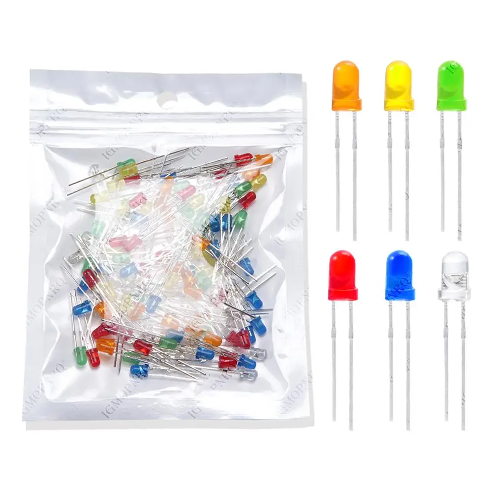 SAMIROB Diffused Round 120pcs 6color X 20pcs 3mm LED Light Assorted Kit DIY LEDs Set White Yellow Red Green Blue Orange