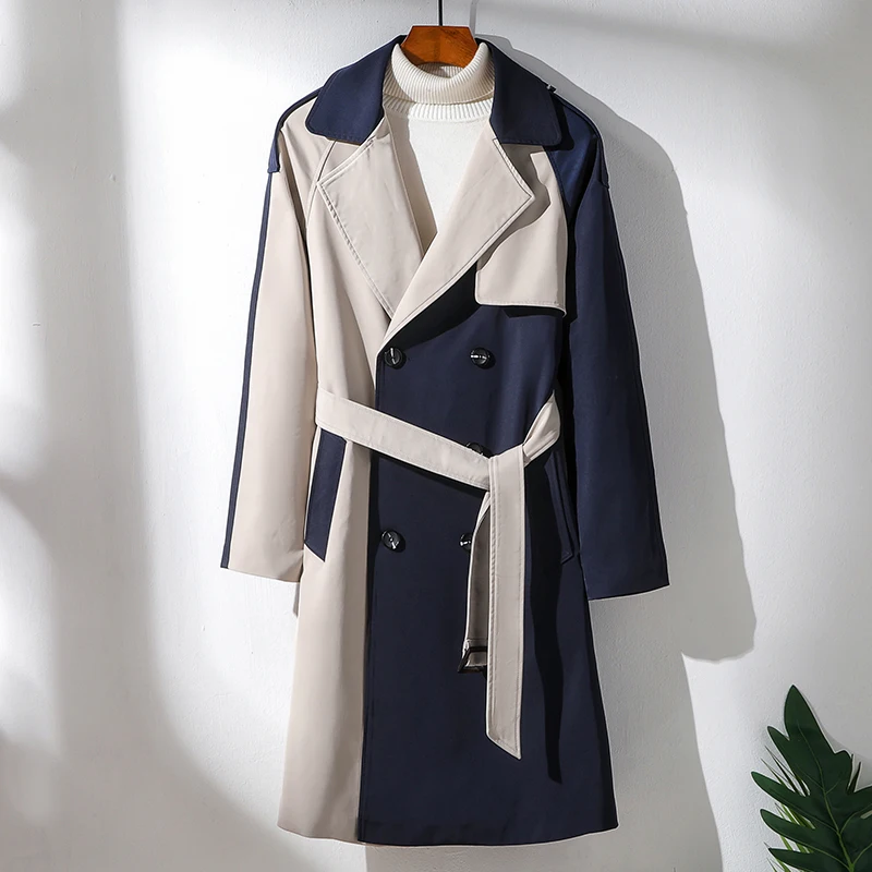 

Pop Windbreaker Men Loose Couple Windbreaker Fashion Patchwork Windbreaker Coat Long Trench Men Turn Down Collar Streetwear