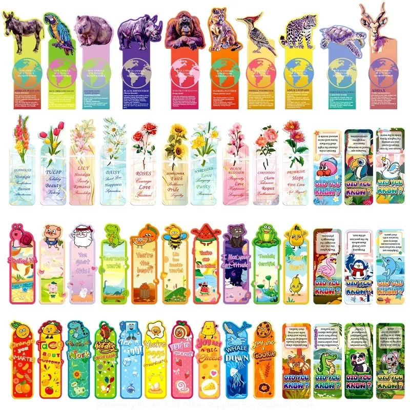 Laser Paper Bookmarks English Sentences Fruit Print Folding Bookmarks Creative Alien Bookmarks Children Student Prizes