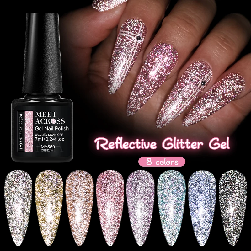 7ml Platinum Reflective Glitter Gel Nail Polish Super Flash Sparkling Glitter Disco Semi Permanent Soak Off UV Gel Varnish DIY