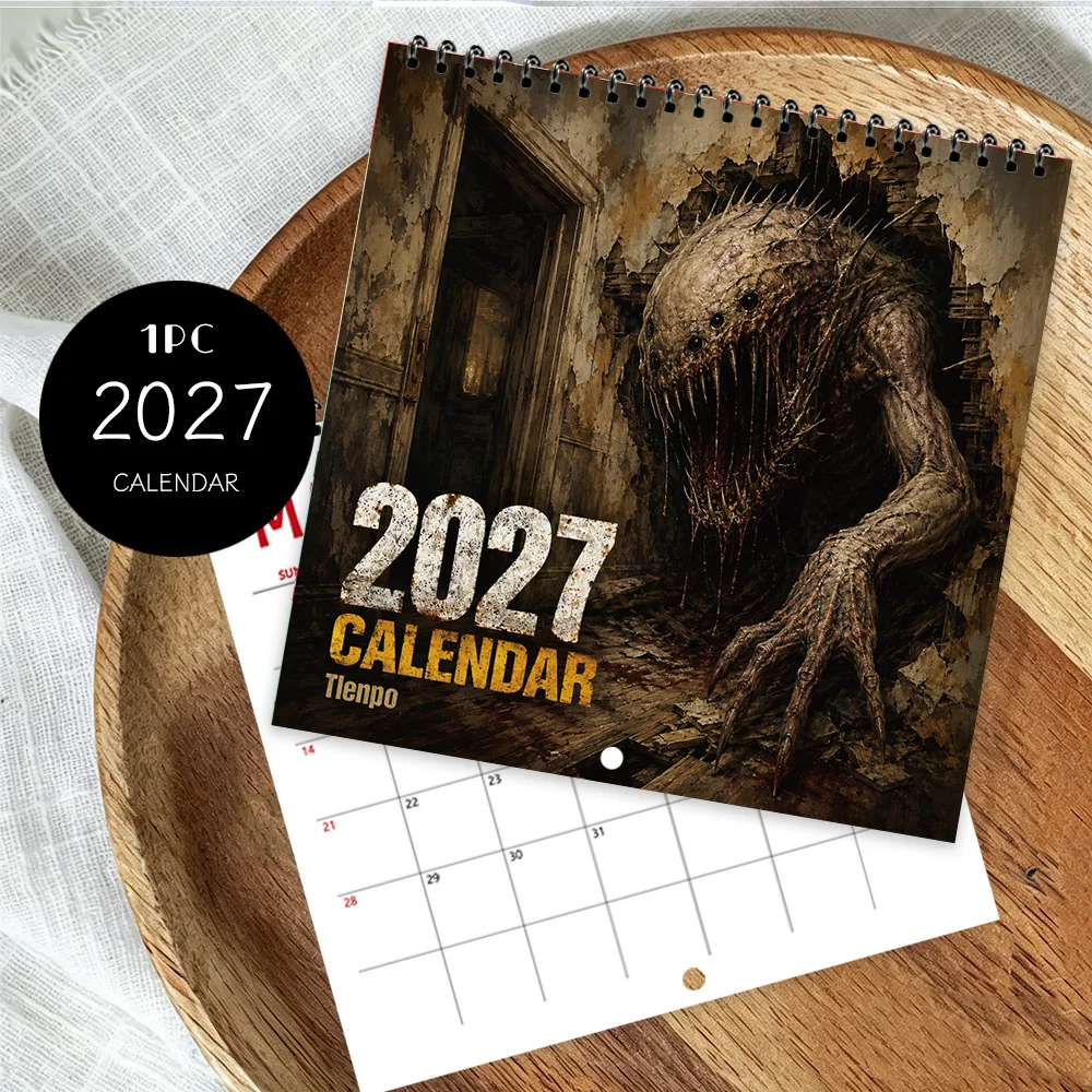 1 Stück 2027 Wandkalender, Ölgemälde-Stil mit gruseligen Monstern, 12-Monats-Monatsplaner, perfektes Geschenk für Geburtstage, Weihnachten, Neujahr