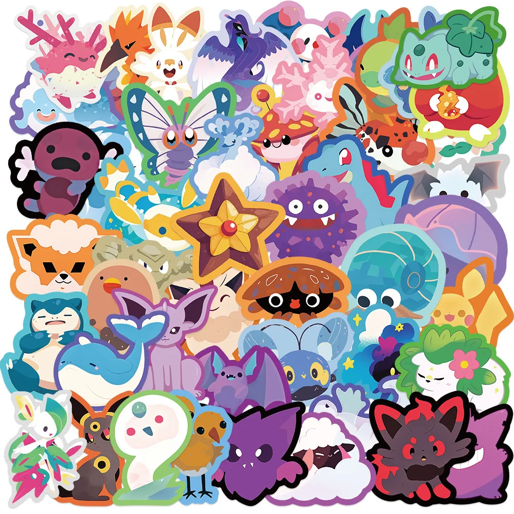 Pegatinas de dibujos animados de Pokémon para niños, calcomanías Kawaii de Pikachu, Squirtle, grafiti, bicicleta, portátil, juguetes Stiker impermeables, 10/30/50 piezas