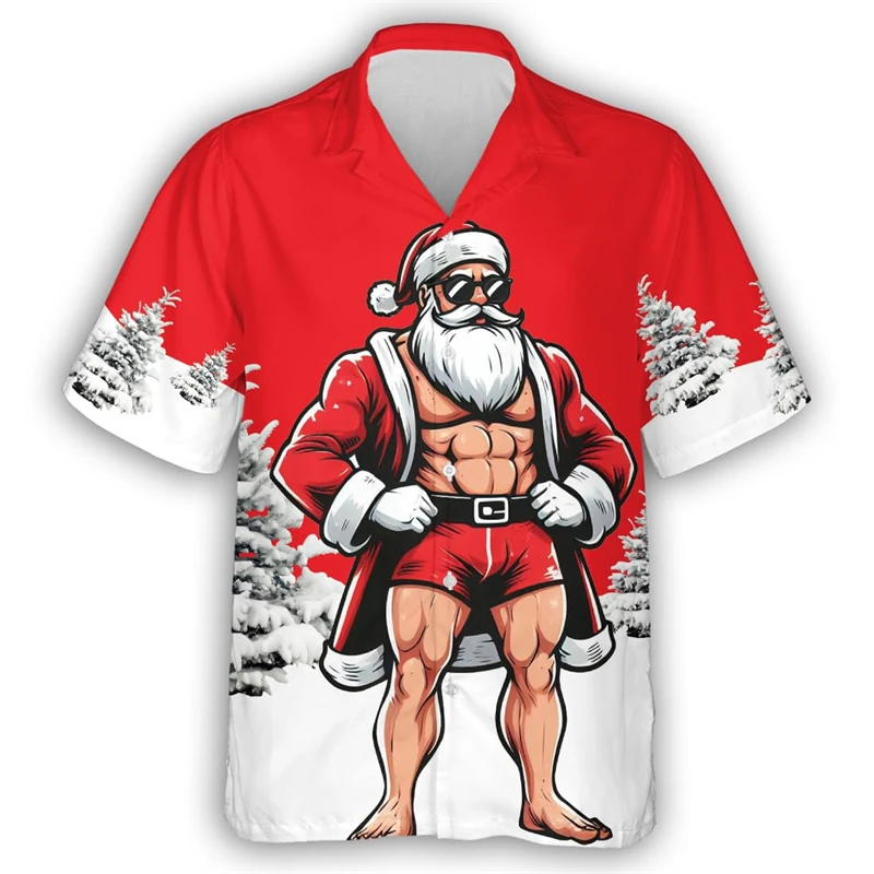 

Hilarious Santa Claus 3D Printed Short Sleeve Shirts For Men Clothes Christmas Man Beach Shirt Hawaiian Xmas Gifts Button Tops