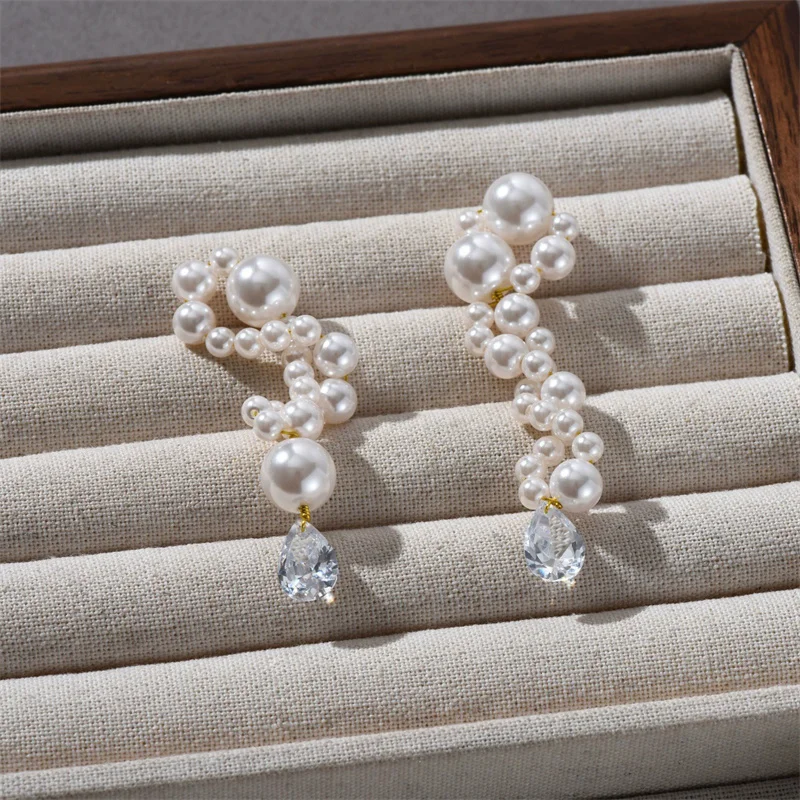 

Unique Creative Large/small Pearl Bead Water Drop Irregular Earrings for Women Exquisite Vintage Fashion All-match Jewelry