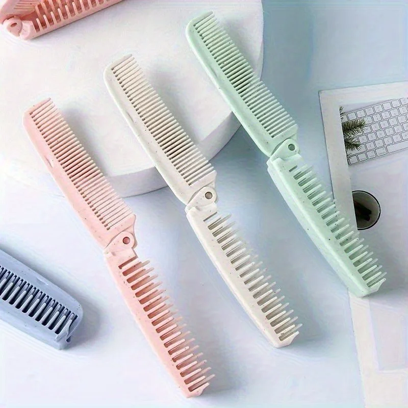 Portable Foldable Anti-Static Travel Hair Brush 1 Pack Wheat Straw ABS Plastic Smooth Hairbrush for Women Detangling Styling ...