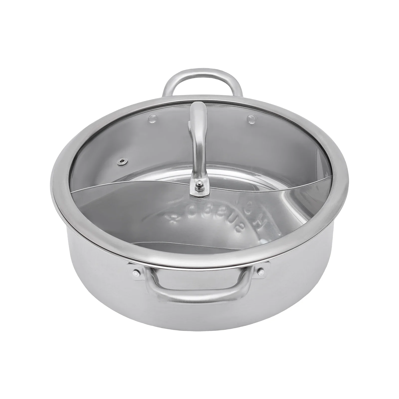 Hot Pot Cooker, 304 roestvrijstalen Hotpot Cooker met scheidingswand en deksel voor inductiekookplaat gasfornuis