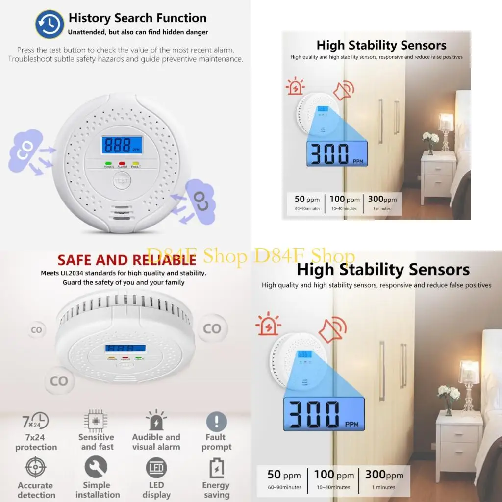 D84F Advanced CO Sensors Carbon Monoxide Alarm Intelligent  CO Alarm Device for House Safe
