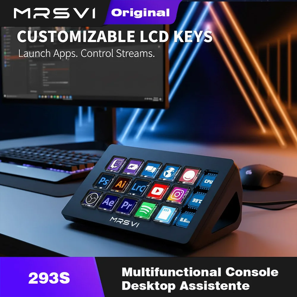 MRSVI 293S Multifunctional Console Panel  Desktop Assistant with 15 Macro Keys, Custom Mini Keyboard for Trigger Actions