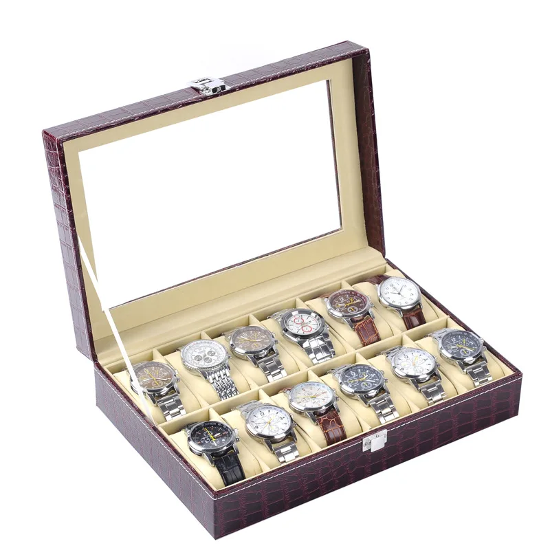 storage box with 12 exquisite large capacity transparent sunroof watch box PU leather watch