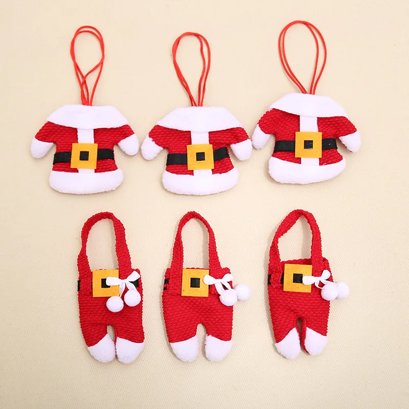 6pcs Christmas Table Decor Silverware Cutlery Tableware Holder Pocket Santa Suit Gift 2024 New Year Bag