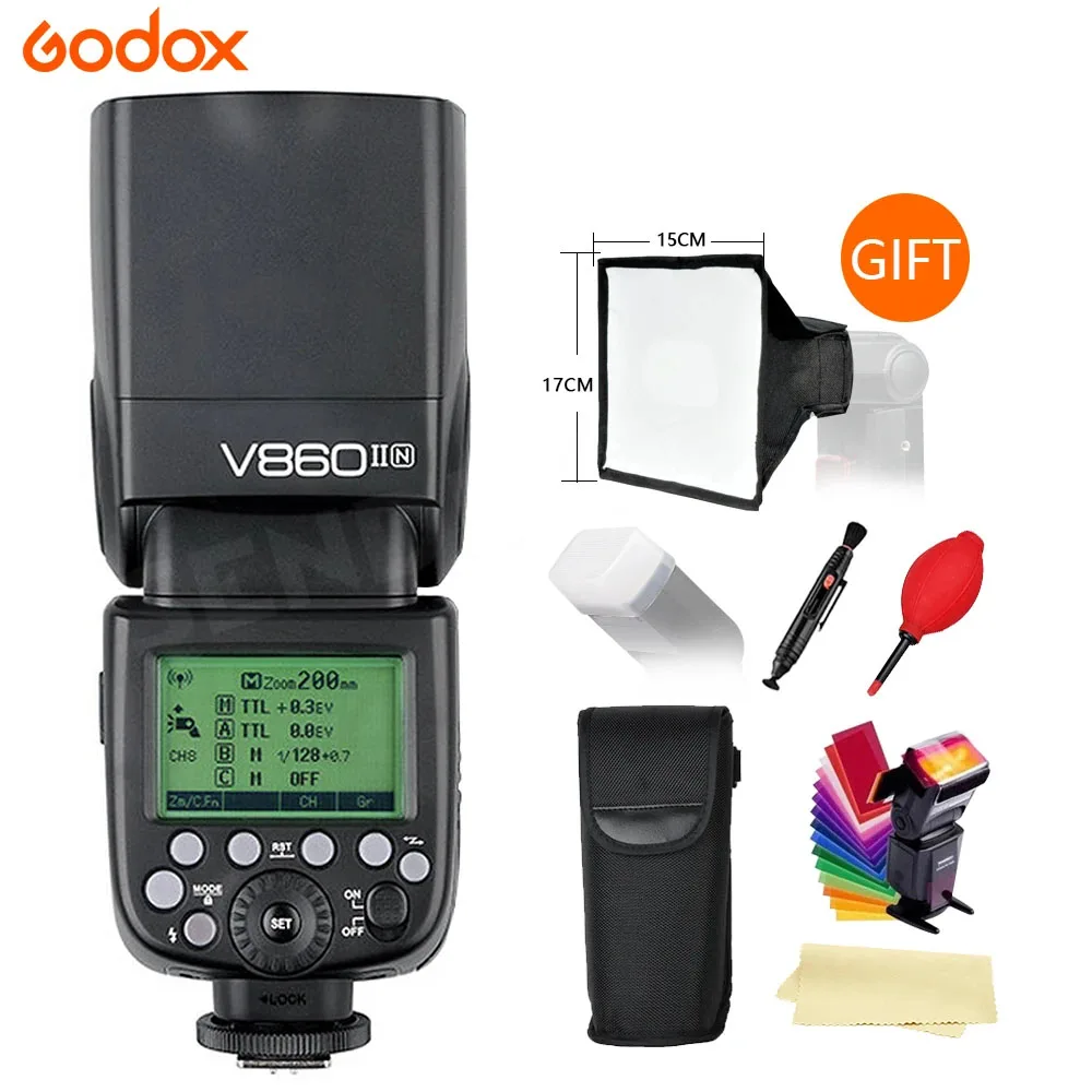 

GODOX V860II Camera Flash for Canon Nikon Sony Fuji Olympus TTL HSS Li-ion Battery Kit with Diffuser Softbox Photo Flashlight