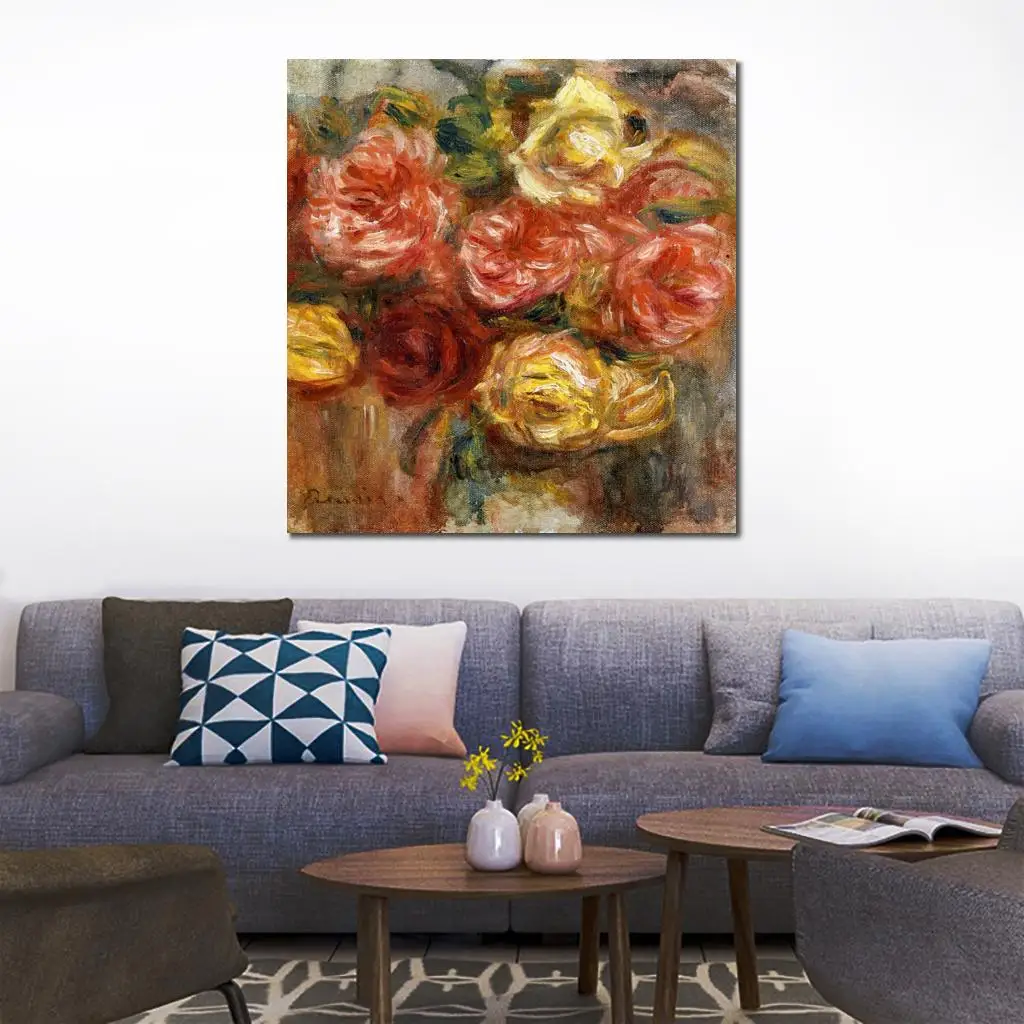 canvas reproductions by Pierre Auguste Renoir Bouquet of Roses in a Vase wall art hand painted High quality