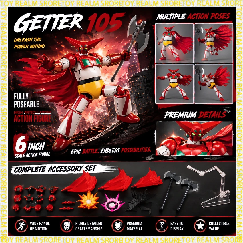 Neues Produkt AC KO Getter Maschine 105 Actionfigur 1/12 Maßstab Revoltech-Stil 6 Zoll Bewegliches PVC-Modell Sammlerstück Geschenkspielzeug