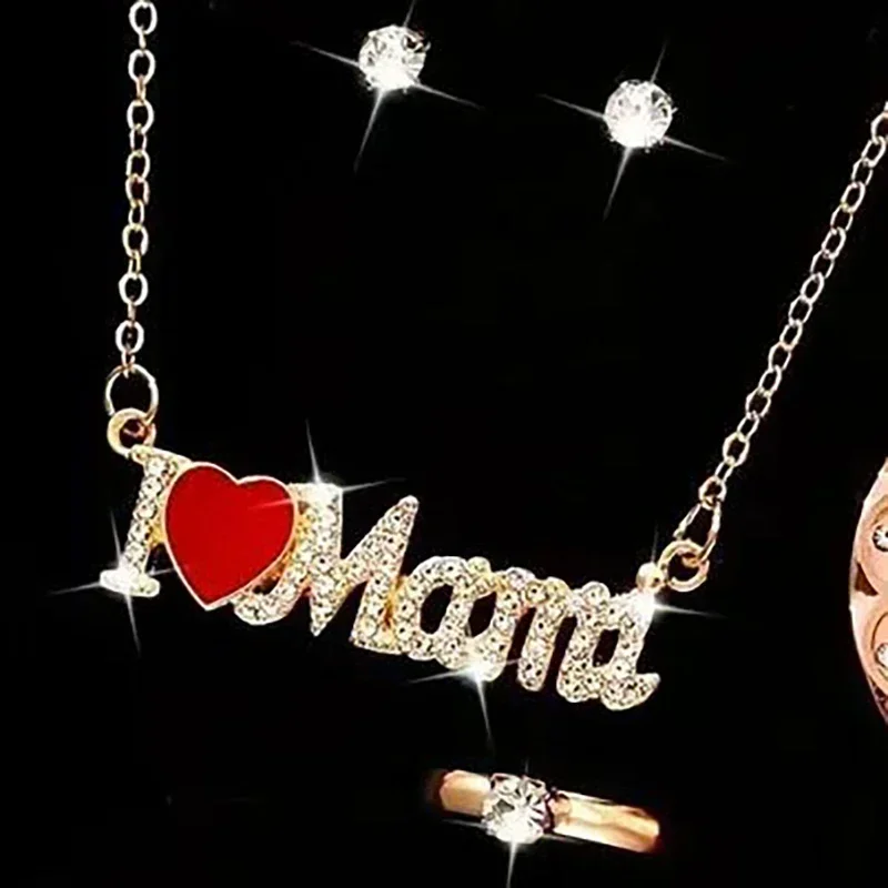 

English Letter Heart-shaped Jewelry Necklace Ring Earring Three Piece Set Jewelry