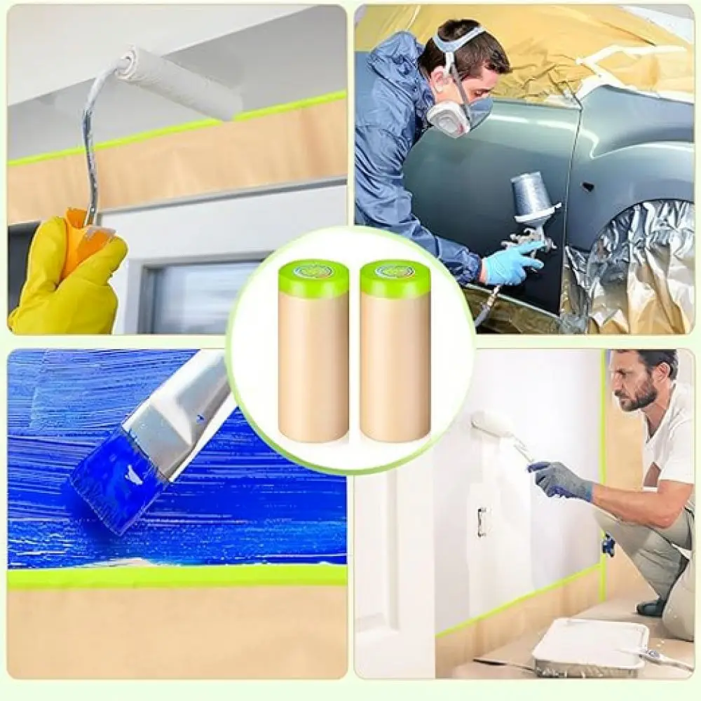 Automotive Spray Painting Masking Film Kraft Paper With Washi Tape Durable Protective Cover For Home Decoration Work