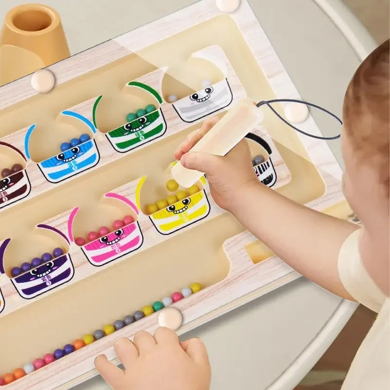 Wooden Magnetic Sorting Maze Toy, Montessori Color Number Activity Board Puzzle,Fine Motor Training Educational Toy for Toddlers