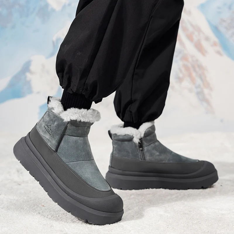 

Outdoor Large Size High Top Men's Snow Boots Fashion Casual Warm Shoes with Fur Lining for Cold Weather