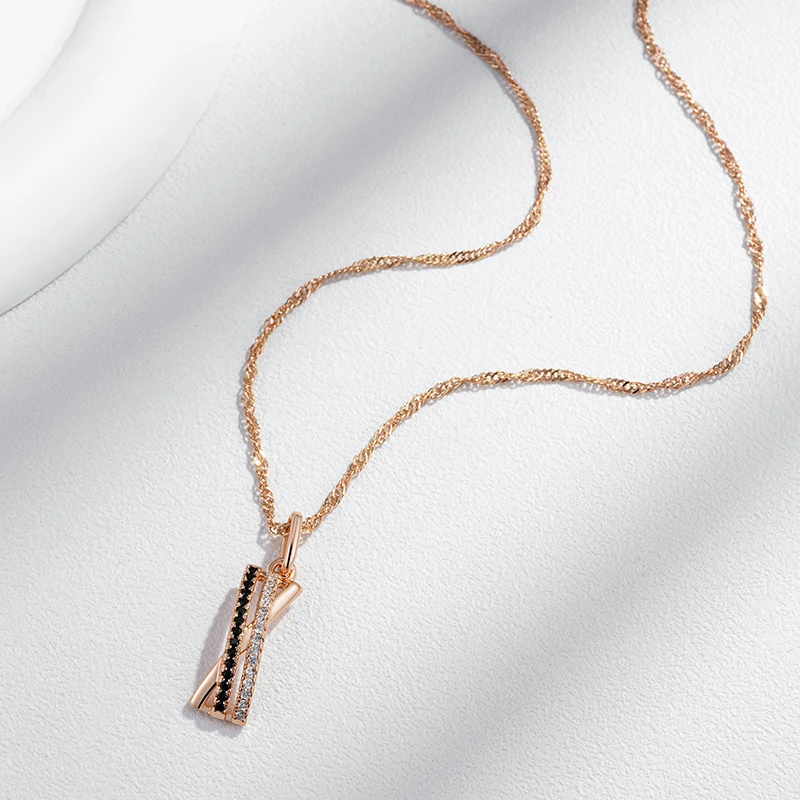 Kinel Fashion Black With White Natural Zircon Pendant Necklace Women Luxury 585 Rose Gold Color Vintage Pendant Daily Jewelry