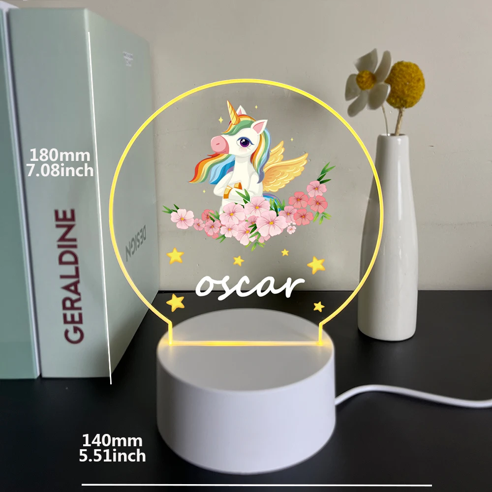 Unicorn Customize the name  Bedroom Night Lights For Home Room Decoration Nightlight Children Bedroom Decor 3D Lamp