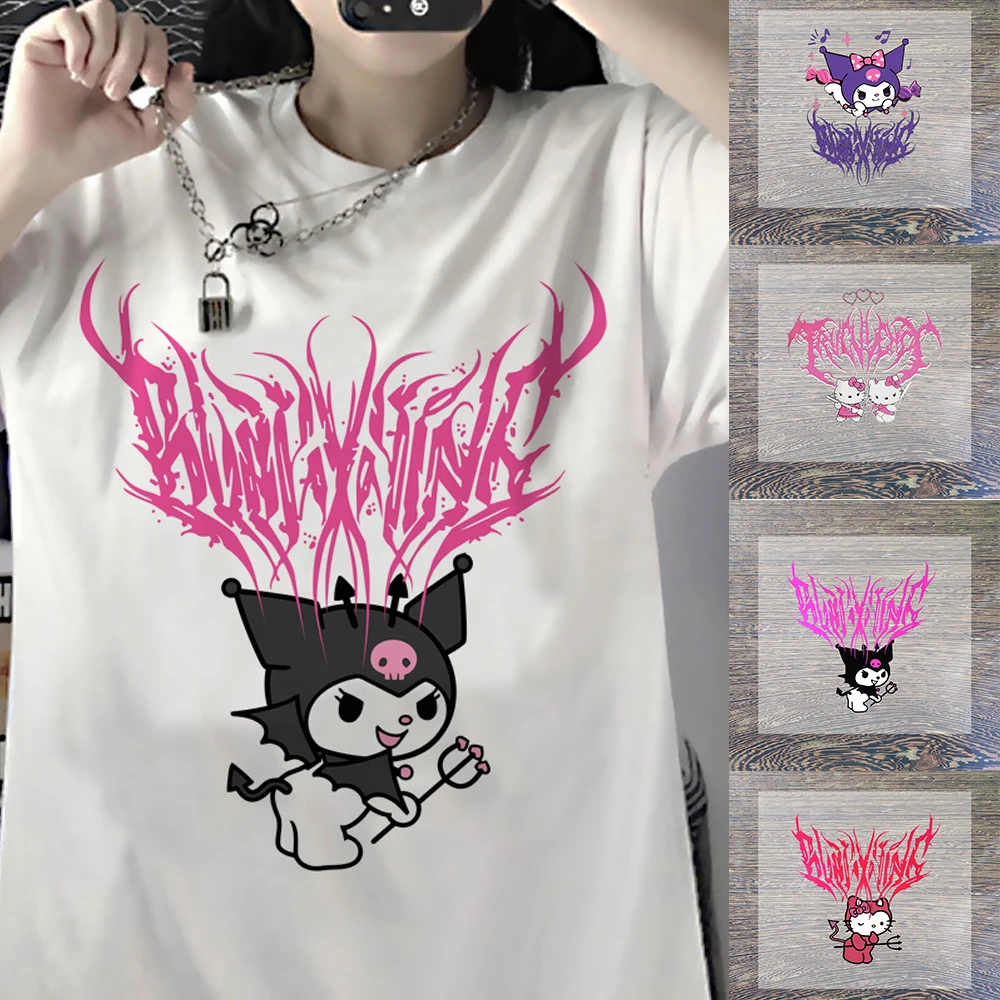 Hello Kitty Heat Transfer Stickers Iron-on Transfers for Clothing Sanrio Patches T-shirt Hoodie DIY Clothes Kuromi Y2K Graphic