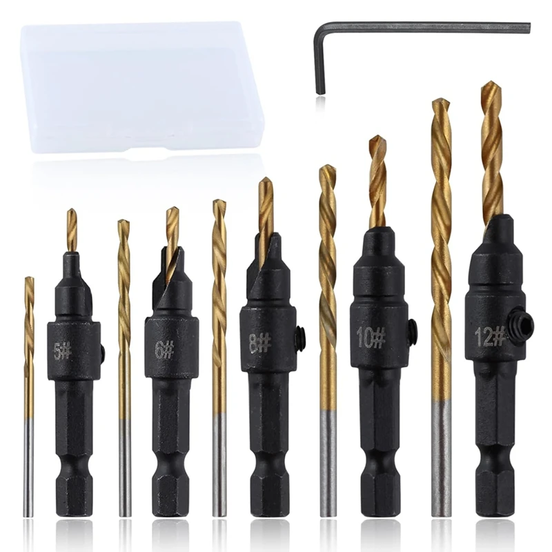 

5Pcs Countersink Drill Bit Set For Wood Drill Bits For Holes Tapered Drill With Hex Wrench Pilot Screw Hole Set