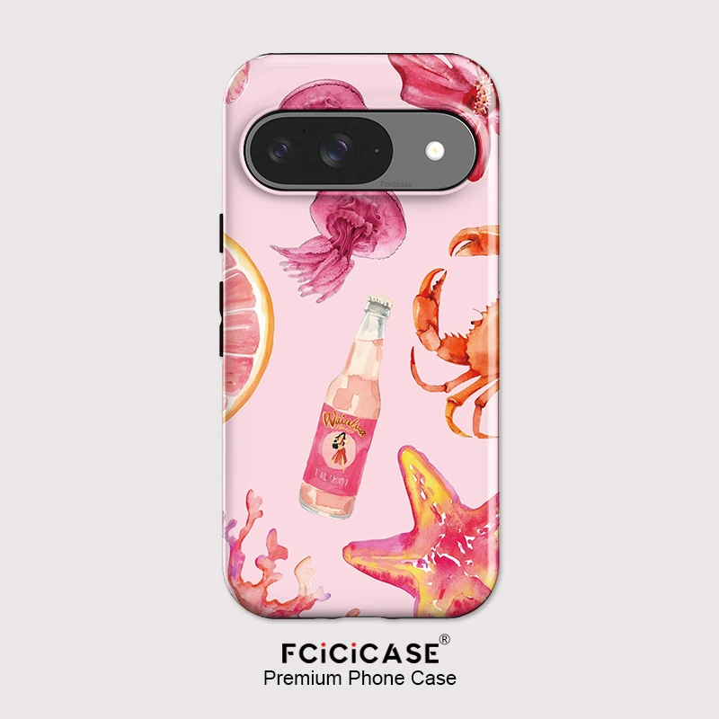 Fcicicase Handyhülle mit Seestern-Flaschendruck für Google Pixel 10A 8 9 10 Pro 8A 7A 9 10 Pro XL, matte Acryl-Doppelschicht-Abdeckung