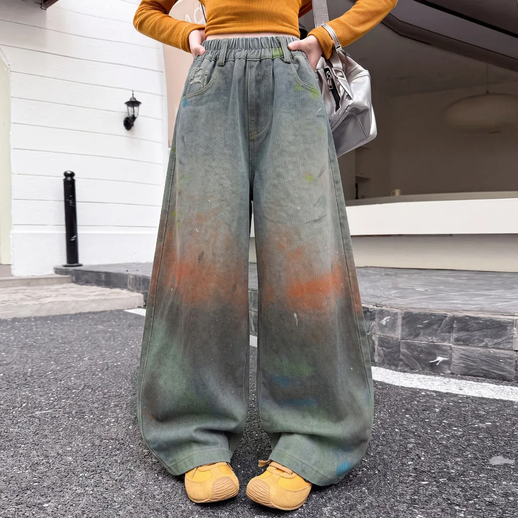 Girls Gradient Jeans Autumn Children Wide Leg Pants 2026