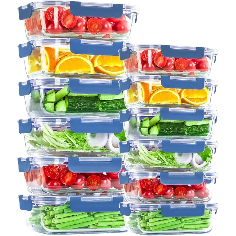 Glass Food Storage Bowls with Airtight Lids, 24 Piece 12 Pack Glass Food Storage Mixed Set