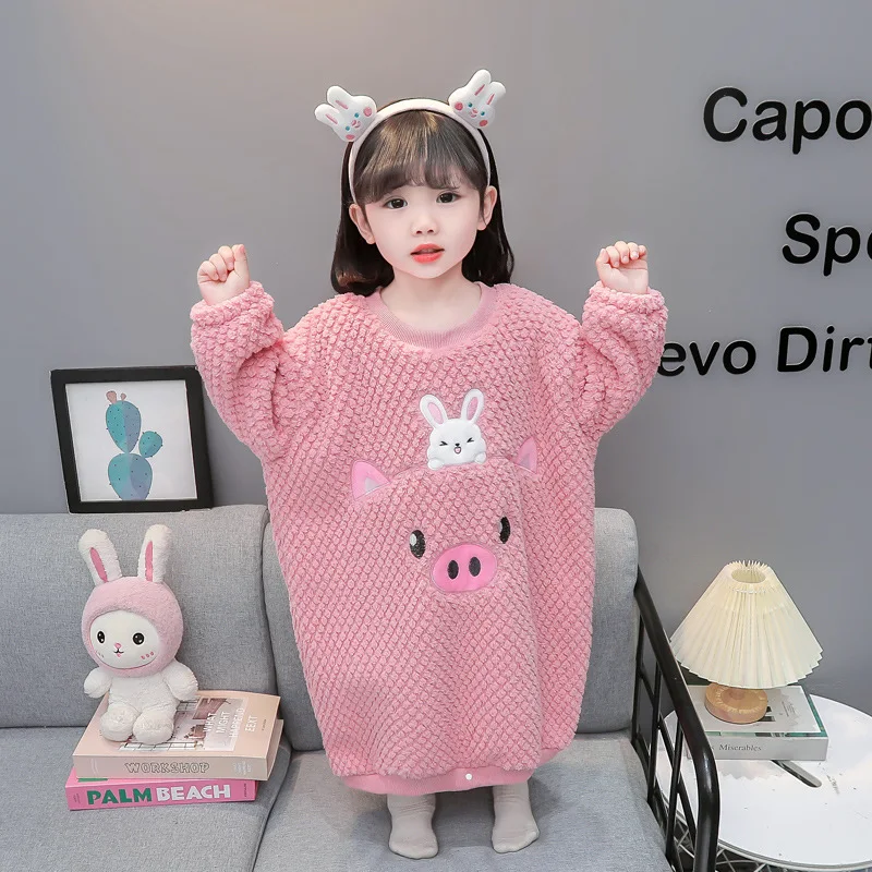 Girls pajamas autumn and winter flannel children\'s loungewear baby nightgown thermal nightdress