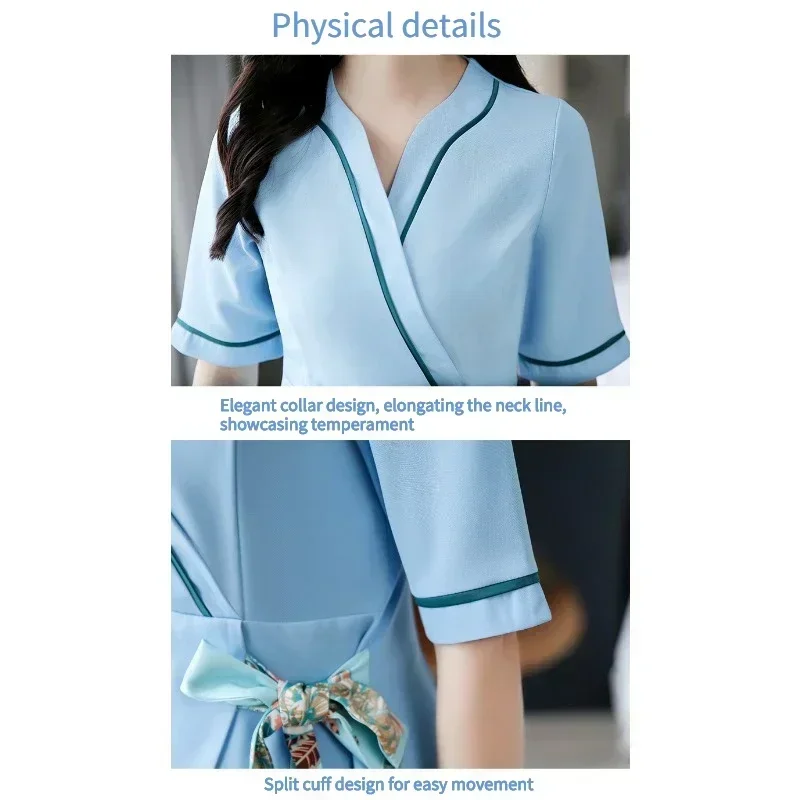 Beauty Salon Estheticienne Spa Uniform Massage Work Clothes Foot Therapist Work Gowns for Women Blue Beautician Uniform Suit