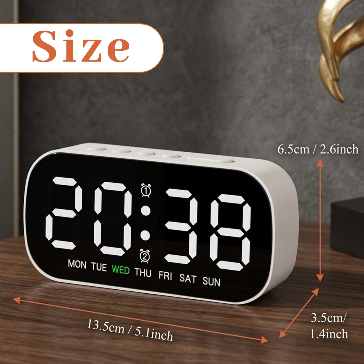 LED Digitaler Wecker USB-Betrieben Temperatur Datum Woche Doppelter Alarm Nachtmodus Schlummerfunktion 5 Helligkeitsstufen 12/24H LED-Uhr – Detail 7